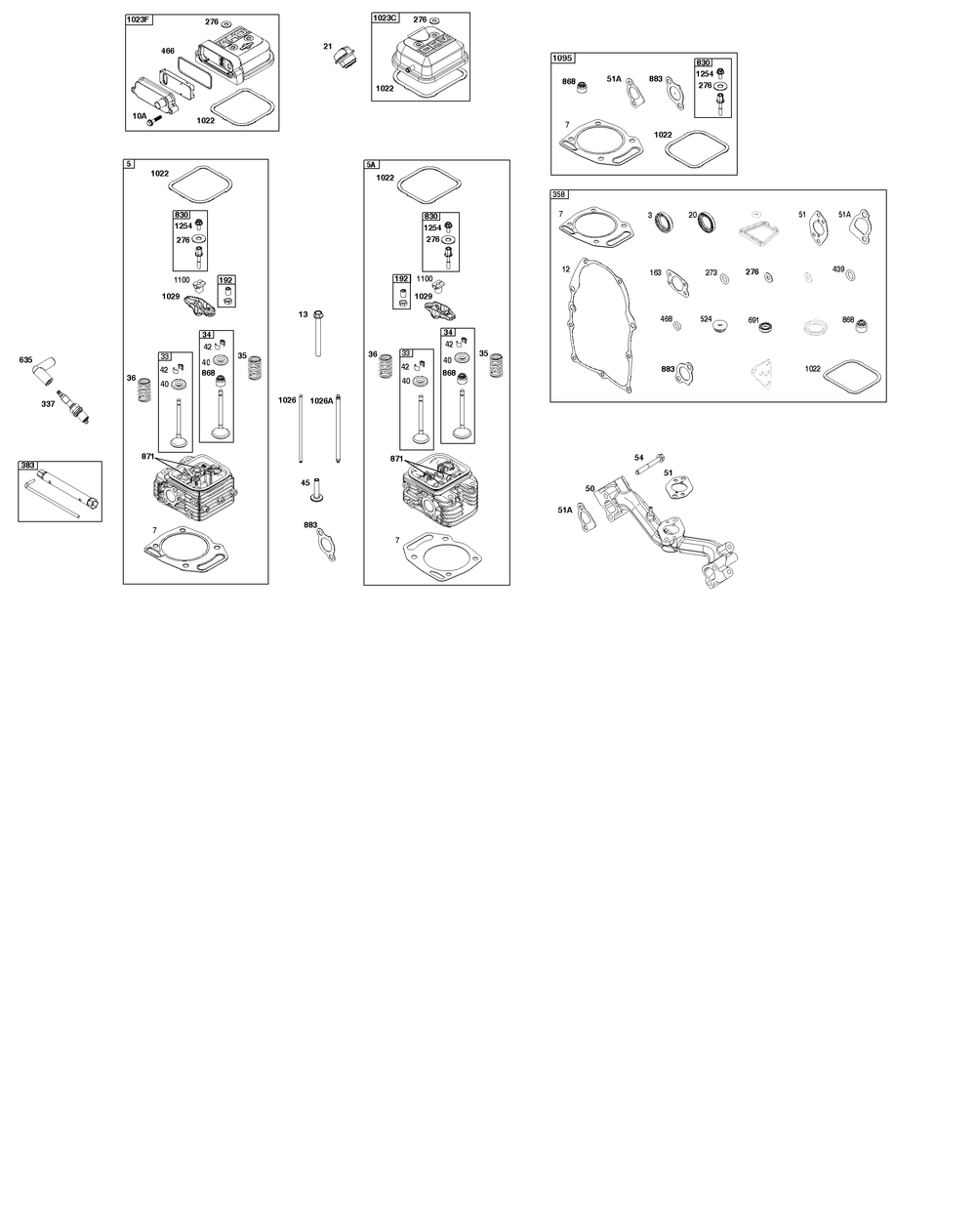 Cylinder Head Group Diagram and Parts List for 356447-0639-G1 200000 - 399999 Briggs and Stratton Engine